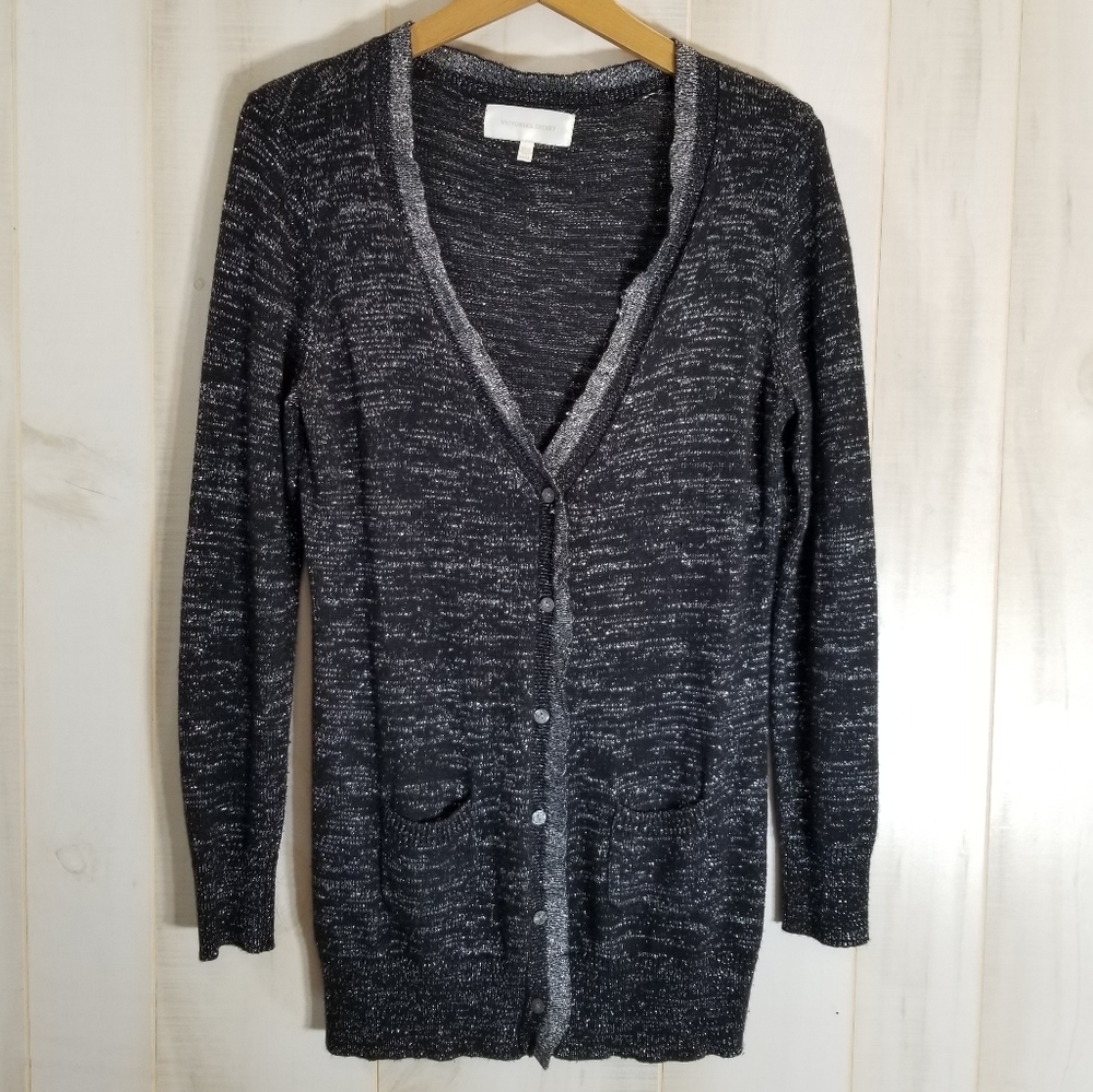 Victoria's Secret Black Silver Metallic Cardigan M